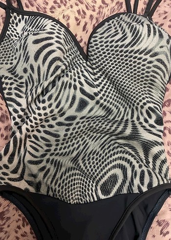 Zebra Desenli Siyah Strappy Mayo - Görsel 2