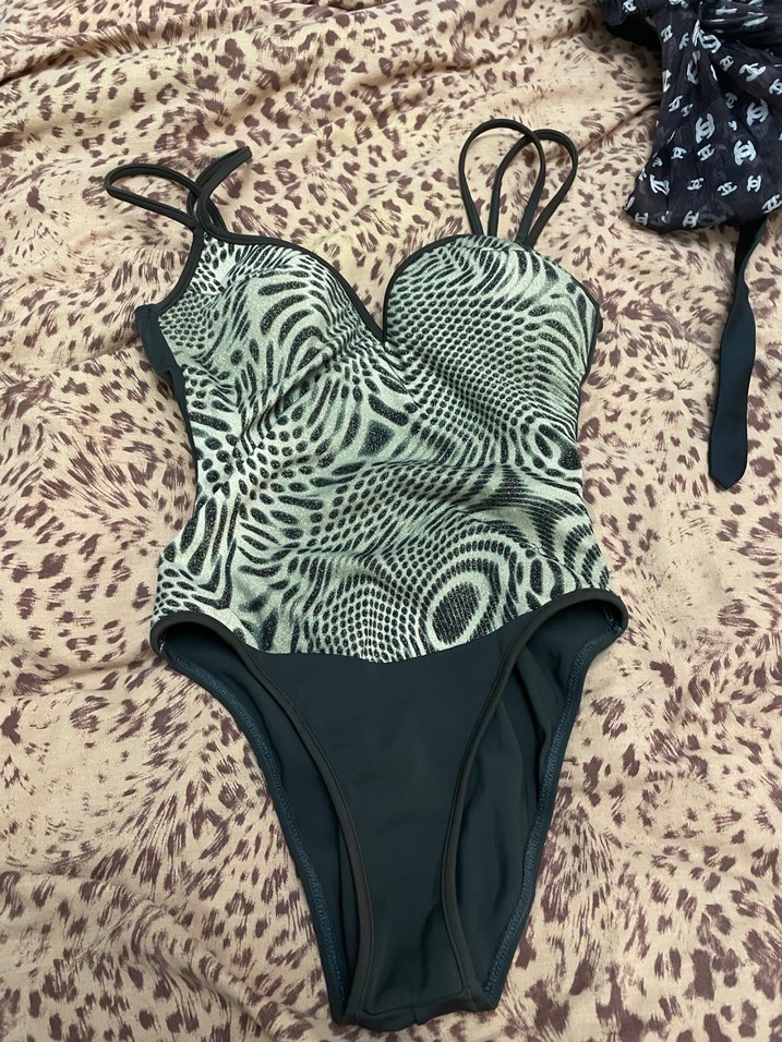 Zebra Desenli Siyah Strappy Mayo - Görsel 3