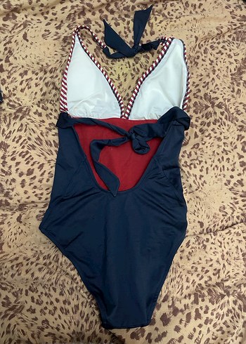 Çizgili ve Lacivert Bağlamalı Kadın Mayo - Görsel 3