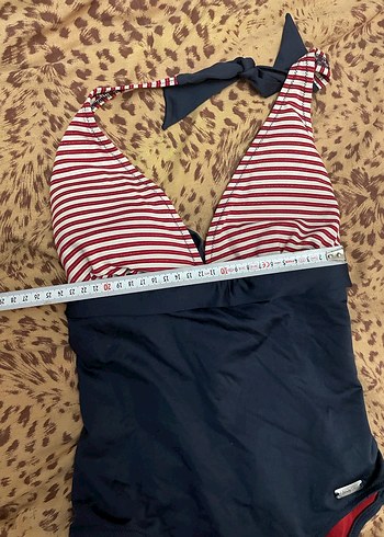 Çizgili ve Lacivert Bağlamalı Kadın Mayo - Görsel 6