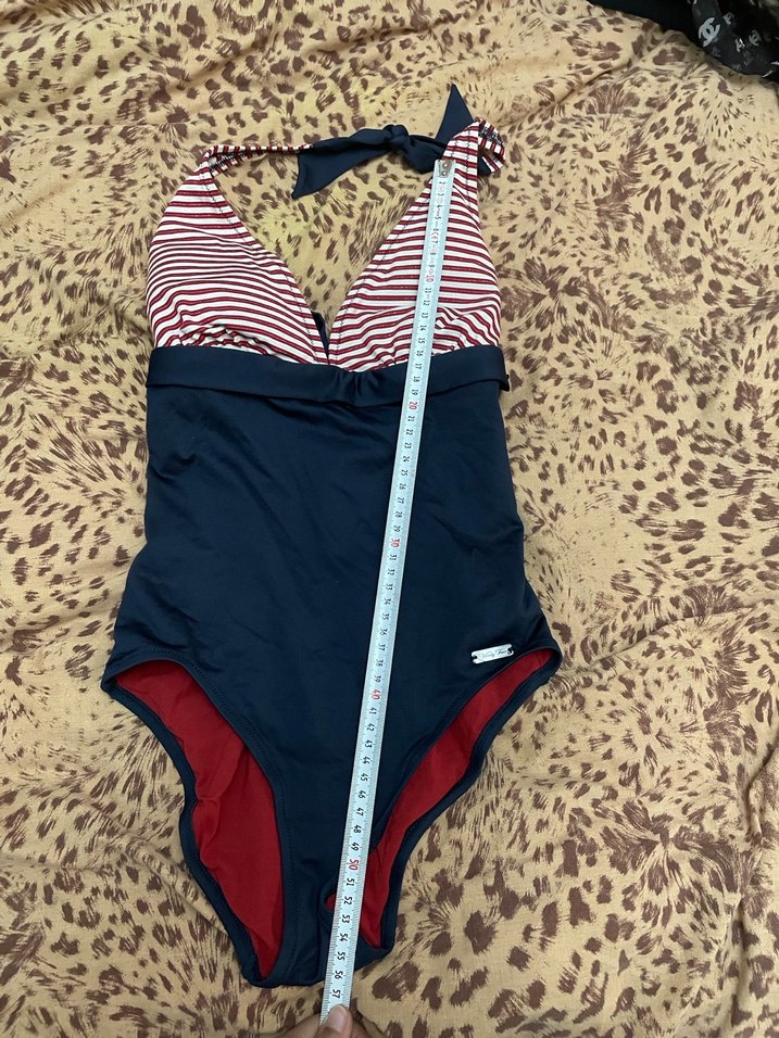 Çizgili ve Lacivert Bağlamalı Kadın Mayo - Görsel 5