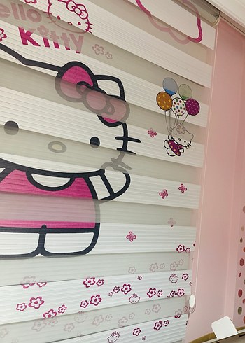 Pembe Hello Kitty Baskılı Stor Perde+ avize - Görsel 3