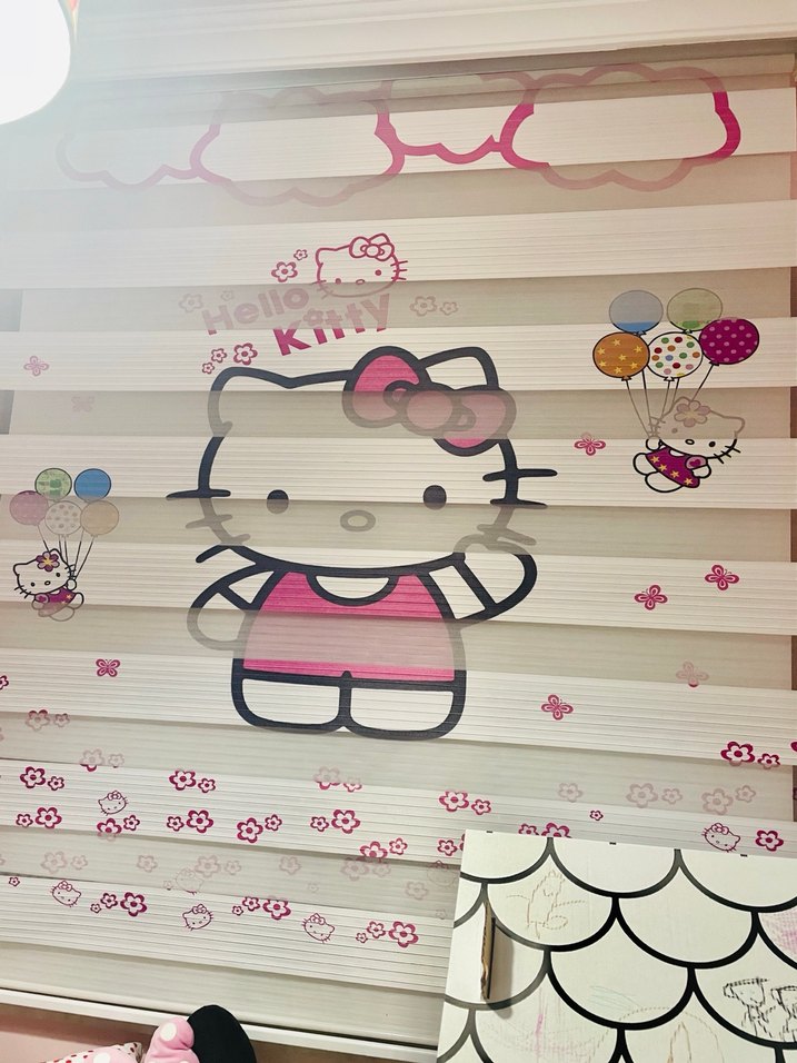Pembe Hello Kitty Baskılı Stor Perde+ avize - Görsel 2