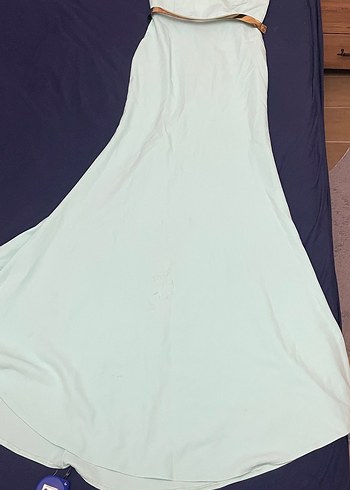 Mint yeşil Drapeli Uzun Straplez Kadın Abiye - Görsel 2