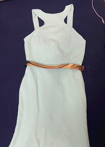 Mint yeşil Drapeli Uzun Straplez Kadın Abiye - Görsel 3