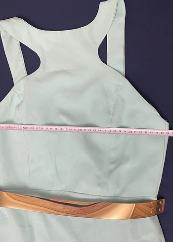 Mint yeşil Drapeli Uzun Straplez Kadın Abiye - Görsel 6