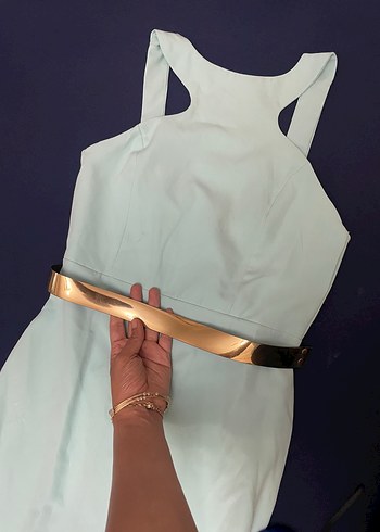 Mint yeşil Drapeli Uzun Straplez Kadın Abiye - Görsel 5