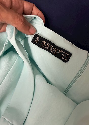 Mint yeşil Drapeli Uzun Straplez Kadın Abiye - Görsel 8