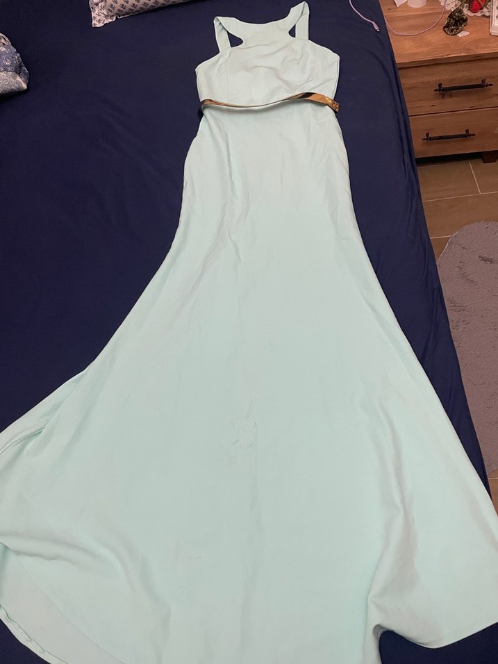 Mint yeşil Drapeli Uzun Straplez Kadın Abiye - Görsel 4