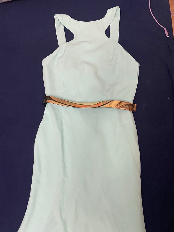 Mint yeşil Drapeli Uzun Straplez Kadın Abiye - Görsel 3