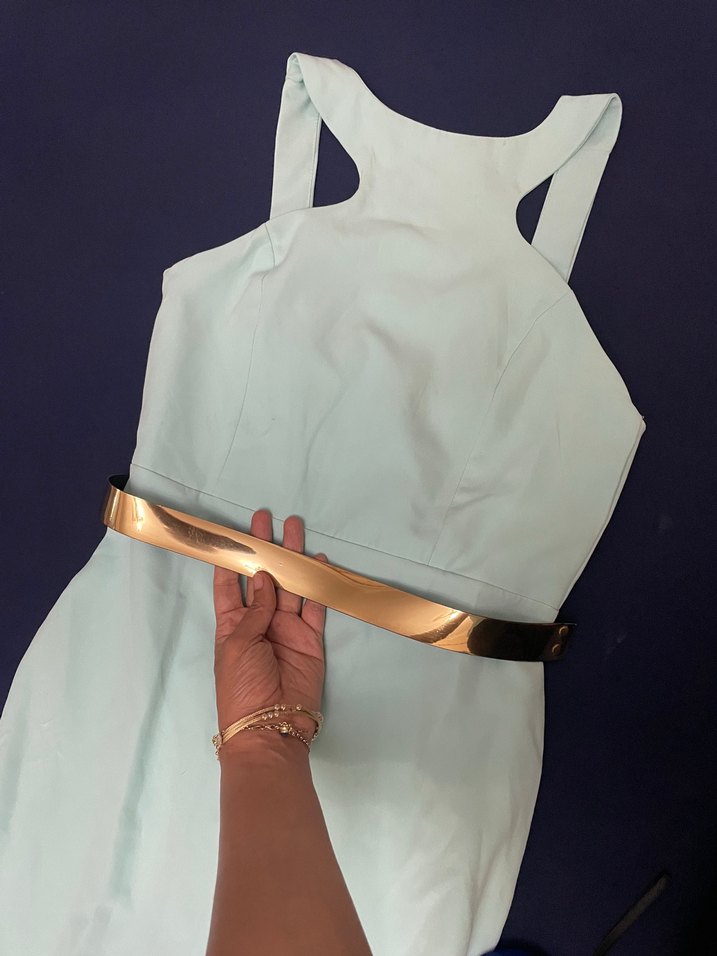 Mint yeşil Drapeli Uzun Straplez Kadın Abiye - Görsel 5