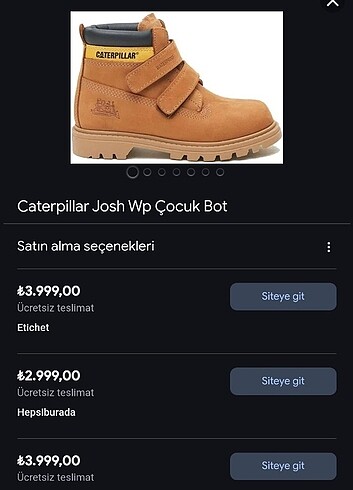 33 Beden camel Renk CAT Orijinal Çocuk Bot