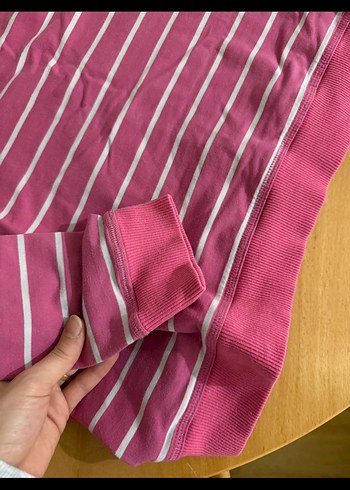 Kız Çocuk Pembe Çizgili Kısa Kollu Tişört - Görsel 4