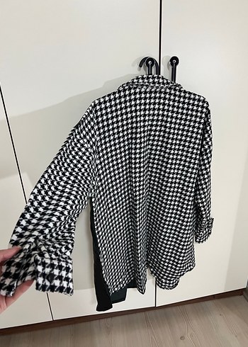 Düğmeli Siyah Beyaz Kareli Kadın Gömlek - Görsel 5