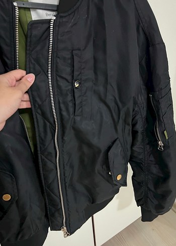 Bershka Siyah Fermuarlı Oversize Kadın Bomber Ceket - Görsel 6