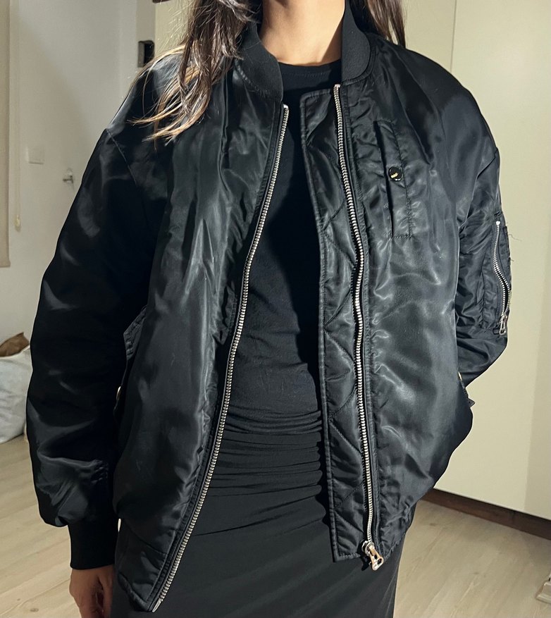 Bershka Siyah Fermuarlı Oversize Kadın Bomber Ceket - Görsel 2