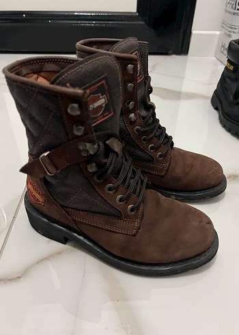 Kahverengi Harley Deri Tokalı Biker Bot - Görsel 2