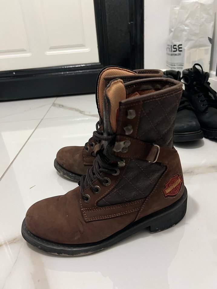 Kahverengi Harley Deri Tokalı Biker Bot - Görsel 4