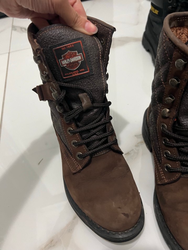 Kahverengi Harley Deri Tokalı Biker Bot - Görsel 5