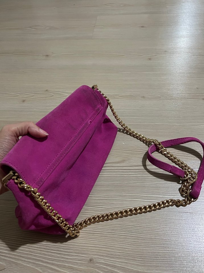 Mango, Pembe Süet Fermuarlı Kadın Portföy Çanta - Görsel 4