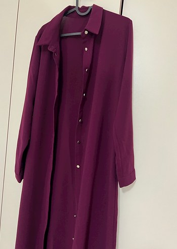 Düğmeli Vişne Çürüğü renginde Uzun Kadın Tunik - Görsel 3