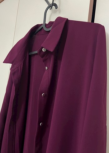 Düğmeli Vişne Çürüğü renginde Uzun Kadın Tunik - Görsel 4