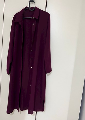 Düğmeli Vişne Çürüğü renginde Uzun Kadın Tunik - Görsel 5
