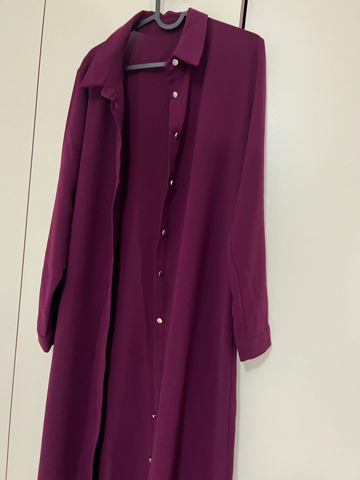 Düğmeli Vişne Çürüğü renginde Uzun Kadın Tunik - Görsel 3