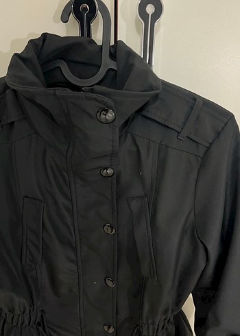Düğmeli Siyah Kadın Trençkot Ceket - Görsel 3