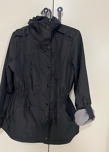Düğmeli Siyah Kadın Trençkot Ceket - Görsel 2