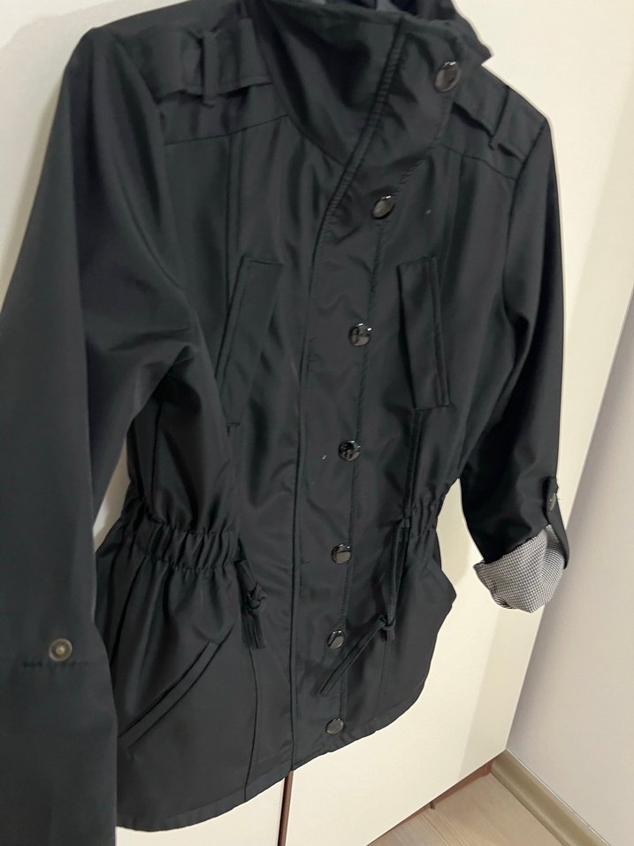 Düğmeli Siyah Kadın Trençkot Ceket - Görsel 5