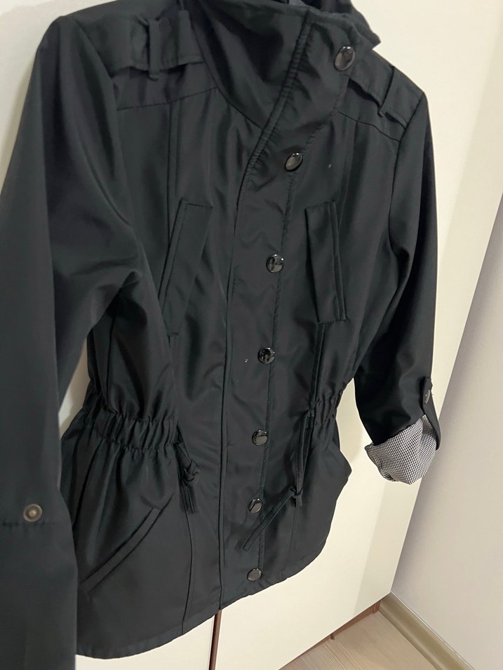 Düğmeli Siyah Kadın Trençkot Ceket - Görsel 4