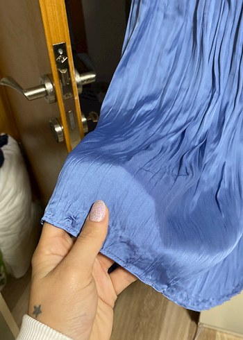 Mavi Pilili Uzun Kadın Etek - Görsel 9