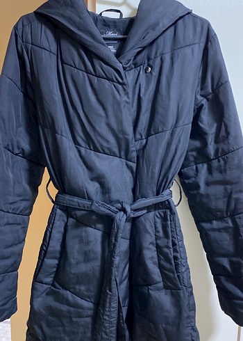 Kemerli Siyah Midi Kadın Kışlık Mont - Görsel 2