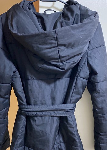 Kemerli Siyah Midi Kadın Kışlık Mont - Görsel 6