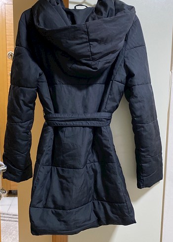 Kemerli Siyah Midi Kadın Kışlık Mont - Görsel 5