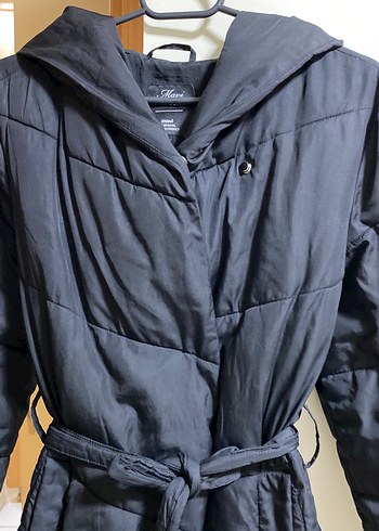 Kemerli Siyah Midi Kadın Kışlık Mont - Görsel 4