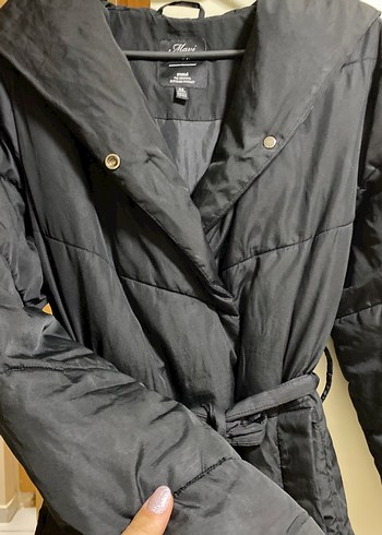 Kemerli Siyah Midi Kadın Kışlık Mont - Görsel 8