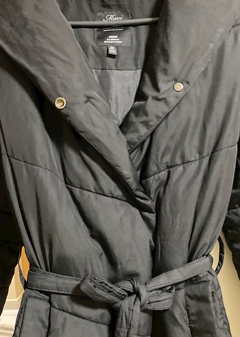 Kemerli Siyah Midi Kadın Kışlık Mont - Görsel 7