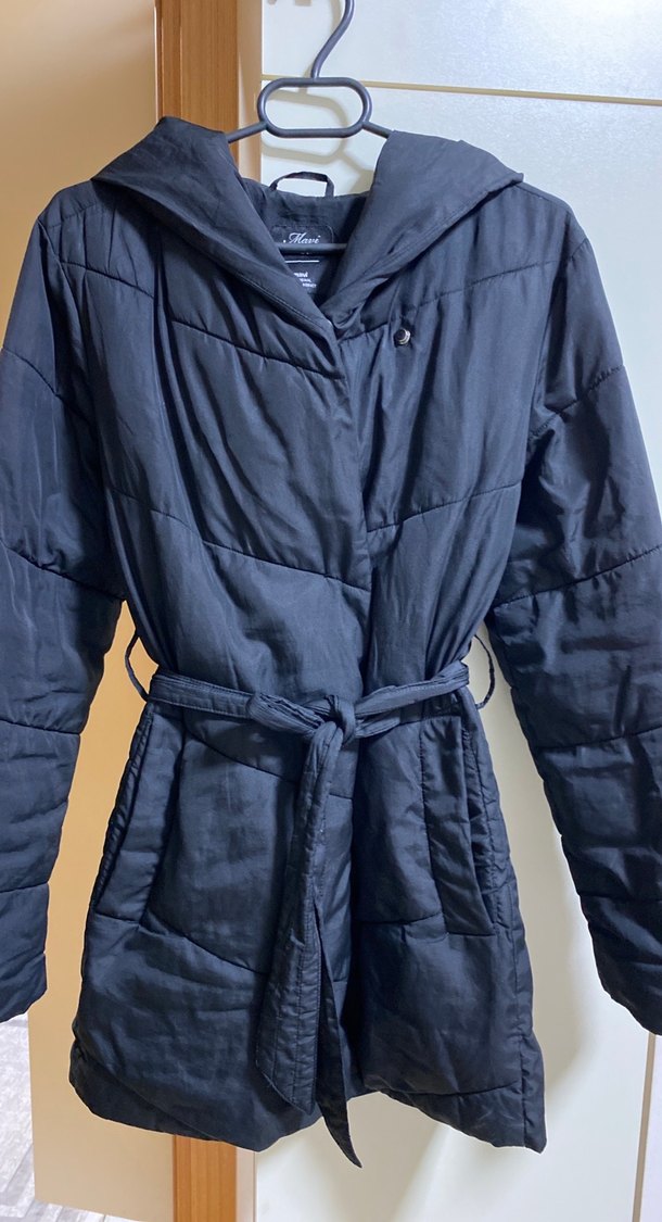 Kemerli Siyah Midi Kadın Kışlık Mont - Görsel 2