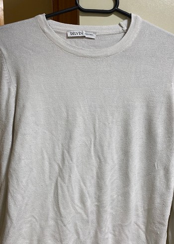 Düğmeli Beyaz Kadın Uzun Kollu Triko - Görsel 3