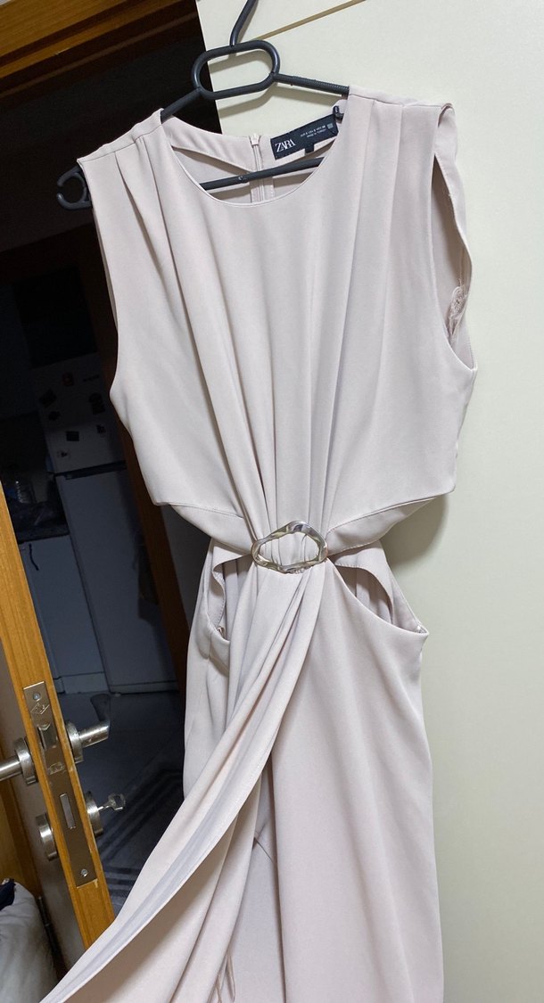 Drapeli Uzun Altın Elbise - Görsel 5