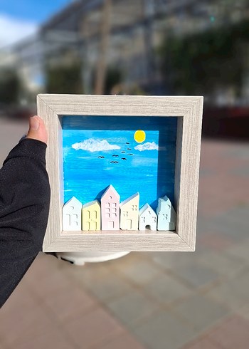 Beden Pastel Mavi Çerçeve Şehir Temalı