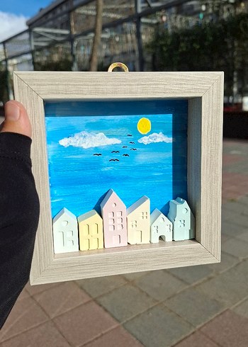 Tasarımcı Pastel Mavi Çerçeve Şehir Temalı