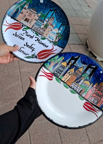Tasarımcı kişiye özel isimli istanbul desenli tabak