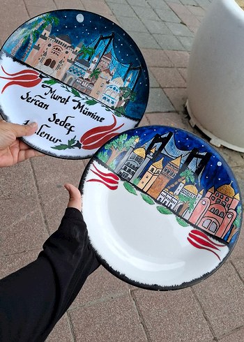 kişiye özel isimli istanbul desenli tabak