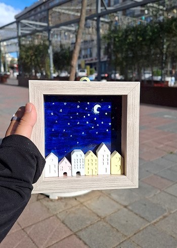 Tasarımcı Ahşap Çerçeveli Mavi Gece Temalı Ev Dekoru