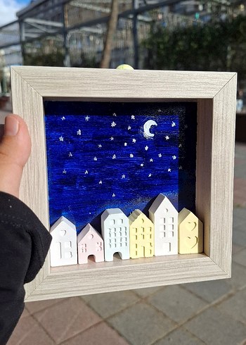  Beden mavi Renk Ahşap Çerçeveli Mavi Gece Temalı Ev Dekoru