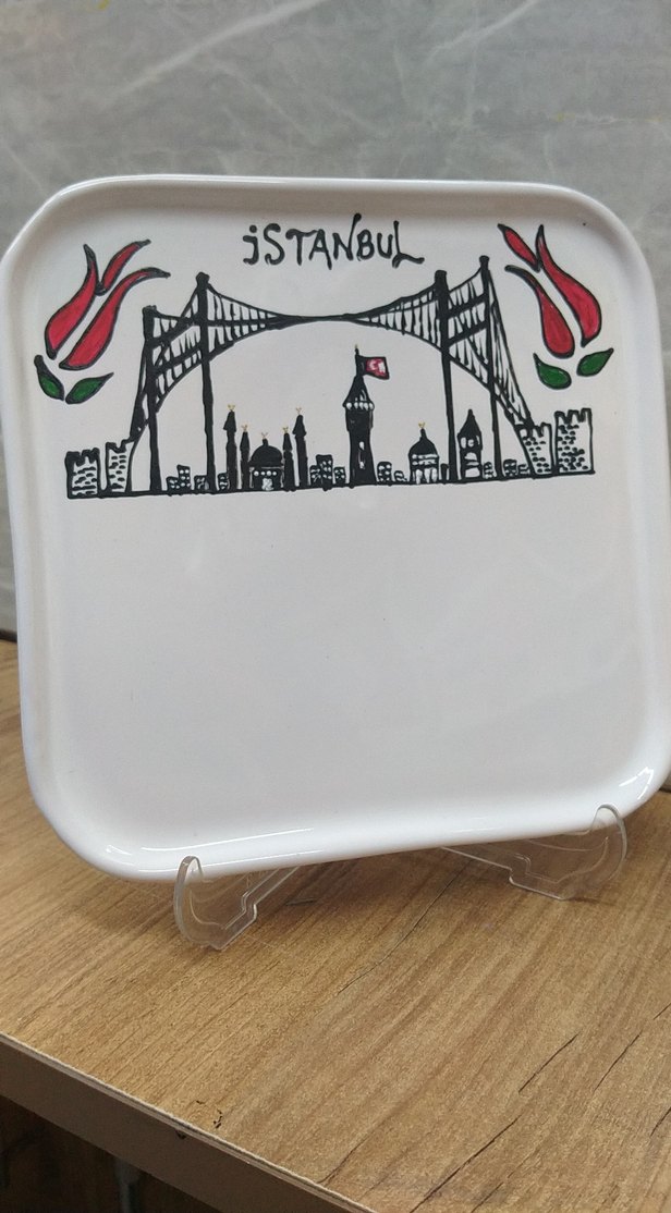 Beyaz İstanbul Baskılı Seramik Tabak - Görsel 2