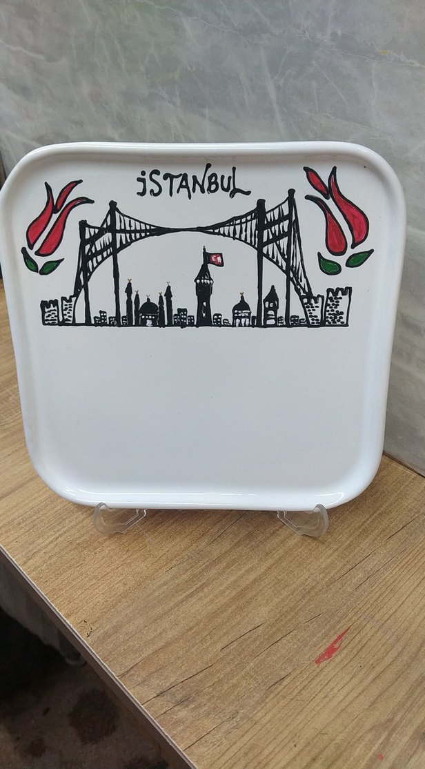 Beyaz İstanbul Baskılı Seramik Tabak - Görsel 3